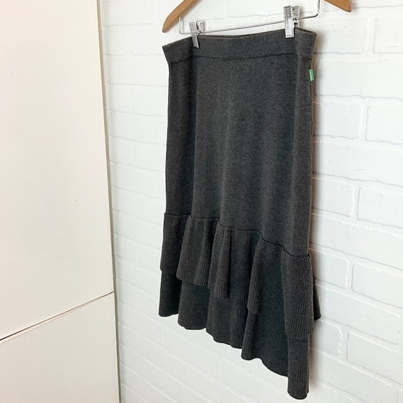 JACKPOT Mini Skirt AISHAH Ribbed knit Charcoal Gray ruffle Cotton blend M - Picture 4 of 12